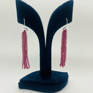 Elegant Pink Beaded Tassel Earrings in 925 sterling silver